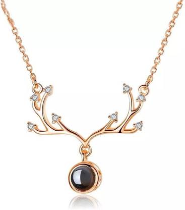 impression Women Fashion Antler Design 100 Languages I Love You Projection Necklace Pendant (Gold) Gold-plated Sterling Silver Pendant