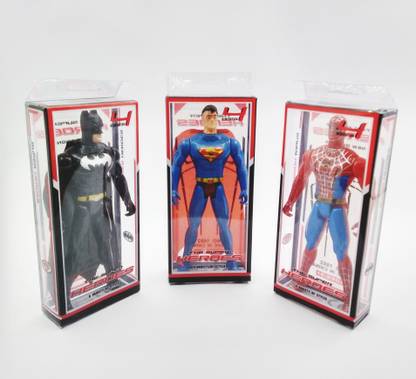 Eros E-Commerce Actions Figures Spiderman, Superman, Batman Super-Hero Figures Adjustable Body Toy Combo for Kids, Pack of 3 Sets with Led Light