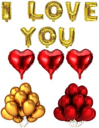 SOI Solid I Love You Letter Toy Foil Balloon Set With 30 HD Metallic Balloons & Foil Heart Kit Letter Balloon