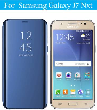 Dgeot Flip Cover for Samsung Galaxy J7 Nxt Clear View Electroplating Stand PC Mirror Flip Case Ultra Slim Thin