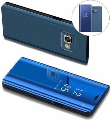 Navnika Flip Cover for Samsung Galaxy J7 Clear View Luxary Smart Horizontal and Vertical Standing Mirror Flip Blue
