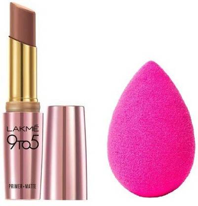 Lakmé 9 to 5 Primer Plus Matte Lip Color (Coffee Command) with Beauty Blender