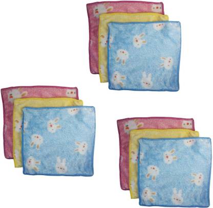 Utkarsh (Pack Of 9) Pcs Beautiful Bunny Rabbit Design Pure Extra Soft (Size:25x25 cm) Handkerchief ["Multicolor"] Handkerchief
