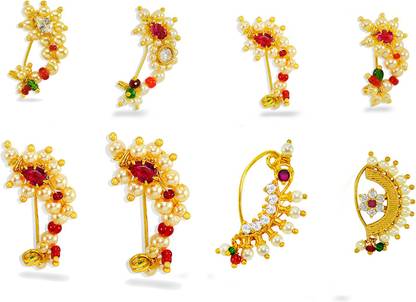 SHI Jewellery Pearl, Cubic Zirconia Gold-plated Plated Mother of Pearl Nose Ring