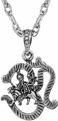 RN Silver Plated Brass Lord Sherawali Mata, Durga with Om Design, Jai mata di Jewellery for Men and Women Silver Brass Pendant