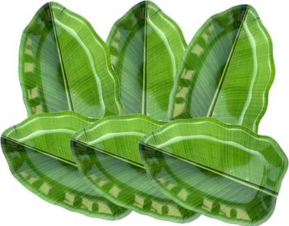 circlebits Green Banana Leaf shape half plate set of 6 plates 24 Cm Half Plate