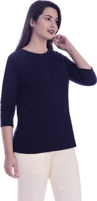 Solid Women Blue T-Shirt