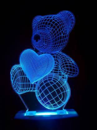 Gojeeva The Heart Teddy 3D Illusion Night Lamp Comes with 7 Multicolor and 3D Illusion Design Suitable for Room,Drawing Room,Lobby Night Lamp