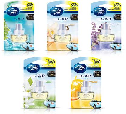 Ambipur CAR AIR FRESHENER AQUA,, VANILLA BOUQUET,, LAVENDER SPA,, EXOTIC JASMINE,, SWEET CITRUS Car Freshener Refill ACP5AFR-AQ_VB_LS_EJ_SZ