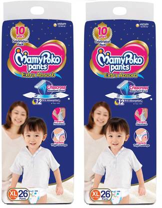 MamyPoko EXTRA ABSORB PANT TYPE DIAPER EXTRA LARGE SIZE - XL 26 x 2 Set ( 52 count ) - XL
