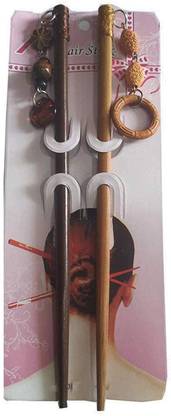 salvusappsolutions Classy Handmade Multicolour Wooden Juda Hair Pin/Stick - Set of 2 Hair Pin
