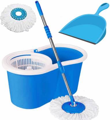 GTE Spin Floor Cleaning Easy Bucket Pvc Mop With 2 Microfiber Heads Get Dustpan, Mop Set