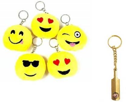 AD SALES Cute Emoji + Bat Ball Keychain- Combo Pack (Assorted Emoji) Key Chain