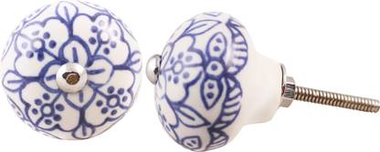 De Unico White and Blue Designer Hand Painted Decorative Door Knobs- Pulls for Kitchen Cabinet/Kids Cupboard/Kitchen Drawer Handles with Hardware Attached Ceramic Cabinet/Drawer Handle