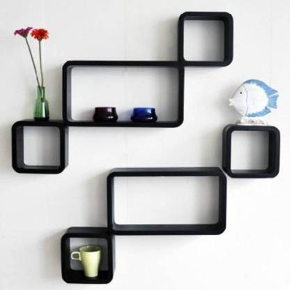 Expert Enterprises (Black) Cube Shape Wall Shelves Set Of 6 Modern Rectangle MDF (Medium Density Fiber) Wall Shelf