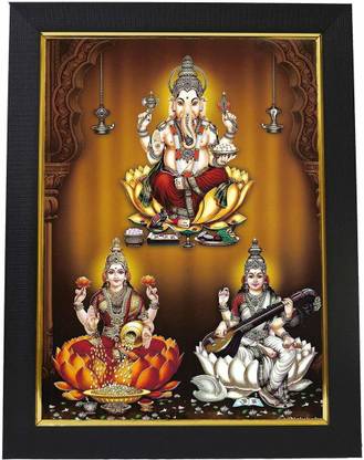 99CRAFTS Goddess Laksmi Saraswati Vinayaka Swamy Photo Frame Religious Frame