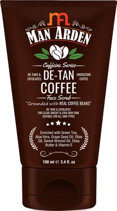 Man Arden Caffeine De Tan Coffee Face Scrub, 100ml - Grounded With Real Coffee Beans - De Tans & Exfoliates, Refreshes Scrub