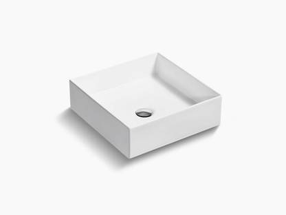 KOHLER K-90011T-0 Mica Square Vessel Bathroom Basin Sink without Faucet Hole in White Vessel Sink