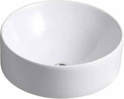 KOHLER K-14800X-0 Round Vessel Bathroom Basin Sink without Faucet Hole in White Vessel Sink