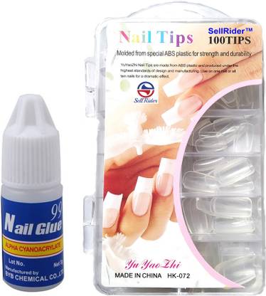 SellRider Transparent chines Artificial Empress Curve 100 Tips Painted Fake Nails with Glue Transparent