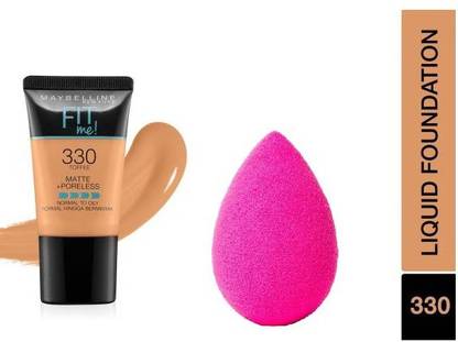 MAYBELLINE NEW YORK Fit Me Matte+Poreless Liquid Tube Foundation (330 Toffee, 18 ml) with Beauty Blender