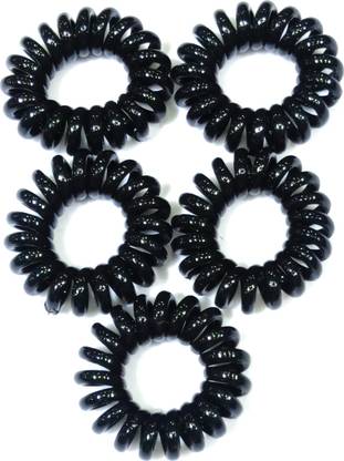 Fairytale Premium Quality Glossy Black Small Spiral Hair Rubber Bands. Size 3.5 cm (Set Of 5 Pcs) Rubber Band
