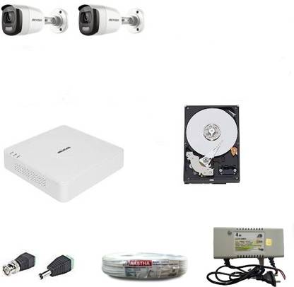 HIKVISION AED 2MP Full Time Color Vu Camera Kit DS-7A04HQHI-K1 4CH Turbo HD DVR, 2 Bullet Cameras DS2CE10DFT-F, 1TB Hard Disk, AED 3+1 Wire Roll, Supply and All Required Connectors Security Camera
