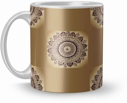 THE NK Store Rangoli Printed Colourful Design Coffee And Tea 320ml| 838 Ceramic Coffee Mug