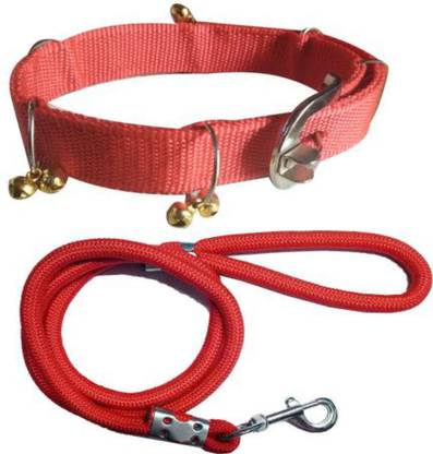 ADIOS Dog Belt Combo of Red Ghungroo Dog Collar with Red Lead 1.5m lengthy Dog Collar & Leash
