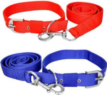 PEDIGONE Dog Belt Combo of Red Dog Collar Belt with Blue Dog Collar Belt Dog Collar & Leash