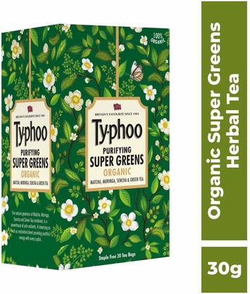 typhoo Purifying Super Green Organic Tea Unflavoured Matcha Tea Bags Box