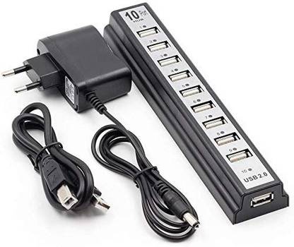 SRMAJI STORE High Speed 10 Port USB 2.0 USB Hubs with AC Supply Power Adapter Cable + EU Plug for Notebook Computer Laptop 480 Mbps USB Hub