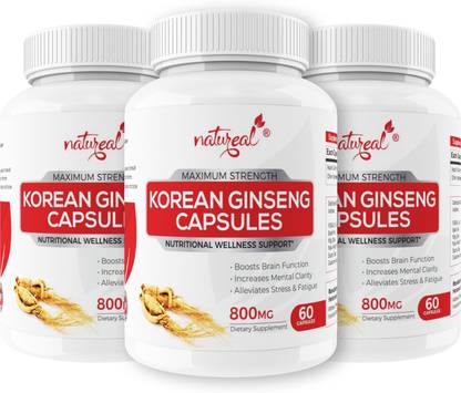 Natureal Korean Ginseng 800 mg Capsules for More Energy, Less Stress & Overall Wellness