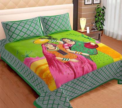 Dokarn 140 TC Cotton Double Printed Flat Bedsheet