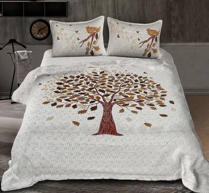Ahmedabad Bedding Cotton 150 TC Cotton Double Printed Fitted (Elastic) Bedsheet