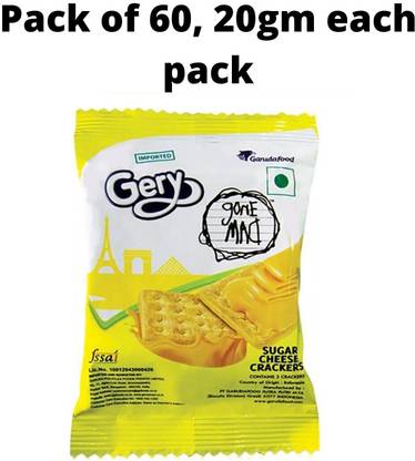 Gery Gone Mad Sugar Cheese Crackers - Crispy Biscuit Snack with Cheese Spread - Each Pack Contains 2 Crackers (Pack of 60, 20g each pack) Cookies Biscuit