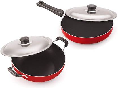NIRLON Non Stick Cookware Combo Pot & Pan Sets _Red & Black Non-Stick Coated Cookware Set