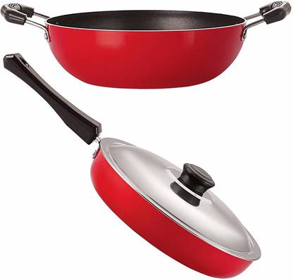 NIRLON Non-Stick Cookware Set (2-Pieces, Red/ Black)(2.6mm_FP13_KD13_3) Non-Stick Coated Cookware Set
