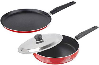 NIRLON Non-Stick Cookware Set , 2 - Pieces , Red/Black Non-Stick Coated Cookware Set