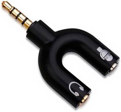 Tech-X Black U Shape 3 Pin 3.5mm Audio Jack to 2 headphone and Microphone Phone Converter