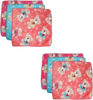 Adhvik (Pack Of 6) Pcs Beautiful Teddy Bear Design Pure Extra Soft (Size:25x25 cm) Handkerchief ["Multicolor"] Handkerchief