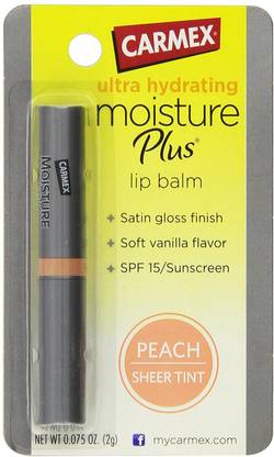 Moisture Plus Carmex Moisture Sheer Plus Peach Tint .075 Oz. Ultra Hydrating Lip Balm Soft Vanilla
