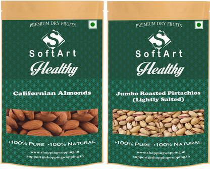 Soft Art Healthy Californian Badam Roasted & Salted Pista (250g Each) Almonds, Pistachios