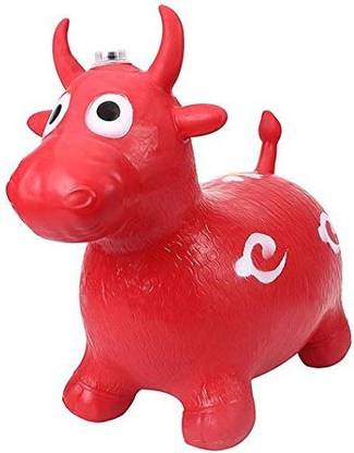 DigitalGoal Hopping Bouncing Jumping & Inflatable Riding bull Animal Toy for Children,kids Air Animal bull with horn handle (Red)