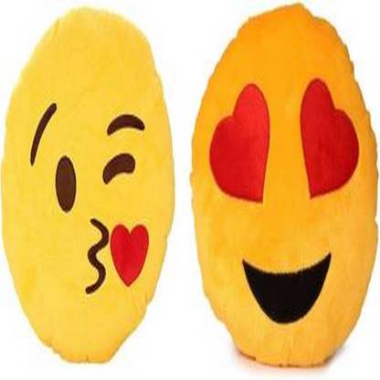 Aura Decore Polyester Fibre Cushion Pack of 2 Smiley Stuffed Emoji & Smiley Cushions in Pillow Round Shaped Attractive Pillow