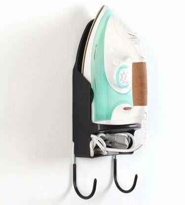 Getko With Device Metal Wall Mount Ironing Board Holder Heat Resistant Hanging Iron Holder Ironing Board Holder with Two Steel Hooks Iron Board Hanger Plastic, Stainless Steel Wall Shelf