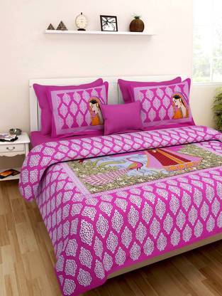 E ELMA 144 TC Cotton Double Jaipuri Prints Flat Bedsheet