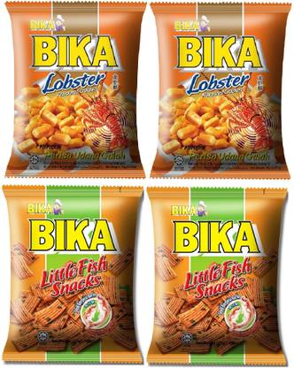 BIKA Lobster and Little Fish Cracker Chips Combo, 70gms Each Crackers