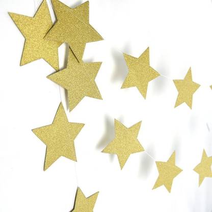 FUNCART Gold Golden Star Glitter Paper Garland Hanging for Wedding Birthday Party Decoration