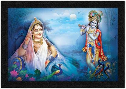 Art Amori Beautiful Radha Rani With Krishna Painting with Synthetic Frame Digital Reprint 14 inch x 20 inch Painting
